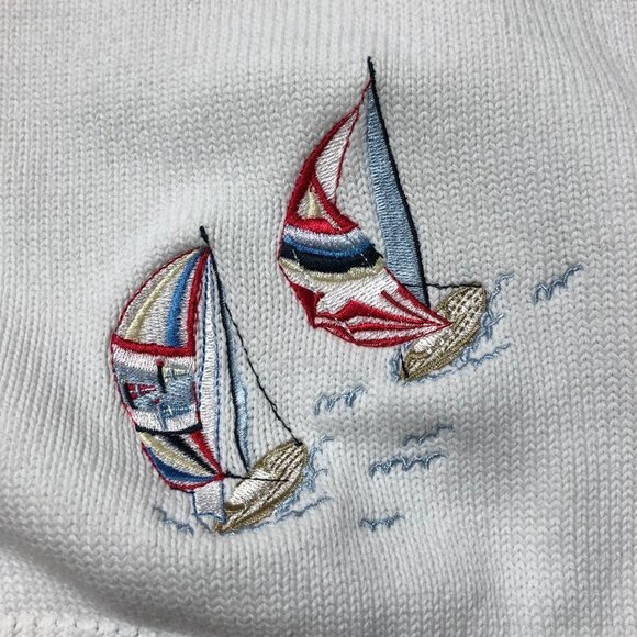 Tabi International Embroidered Sailing White Knit Pullover Sweater - Picture 5 of 10